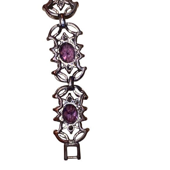 Elegant Silver Bracelet With Purple & Clear Gemstones - Picture 9 of 11